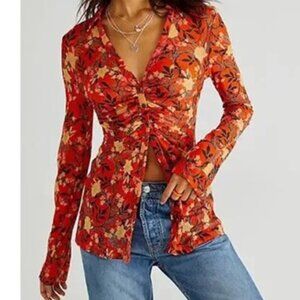 FREE PEOPLE Lucky Shirtee Floral Top Sheer Small